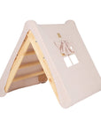 Natural Wood Playhouse with Pink Tent and Ladder