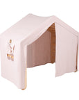 Large Natural Wood Ladder Playhouse with Pink Cover