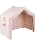 Large Natural Wood Ladder Playhouse with Pink Cover