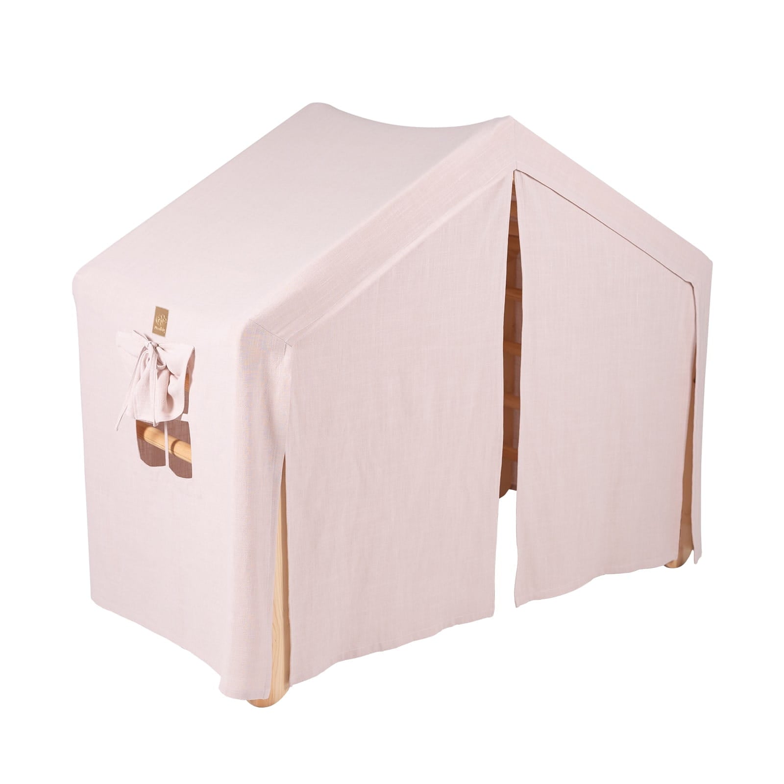Large Natural Wood Ladder Playhouse with Pink Cover