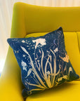 Navy Floral watercolour art Cushion 'Midnight' double sided design, made from Vegan friendly Suede