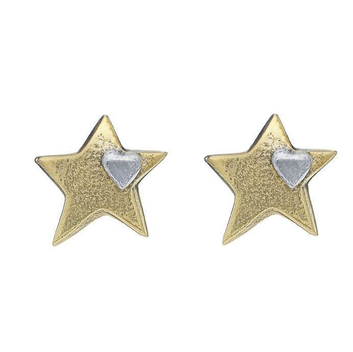 Gold Star Mini Heart Stud Earrings – Ethical & Elegant Silver by Sostter at brixbailey.com