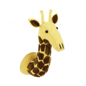 Luxury mini giraffe head wall decor, handcrafted wool felt with stitching detail, stylish nursery decor for kids by Ella James at brixbailey.com