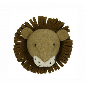 Premium mini lion head wall decor, handcrafted wool felt nursery art, stylish animal-themed kids room decoration by Ella James at brixbailey.com