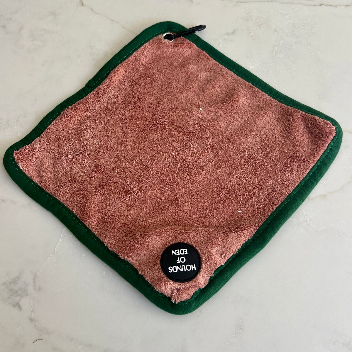 Mini Dog Towel + Clip, Dusty Pink &amp; Green