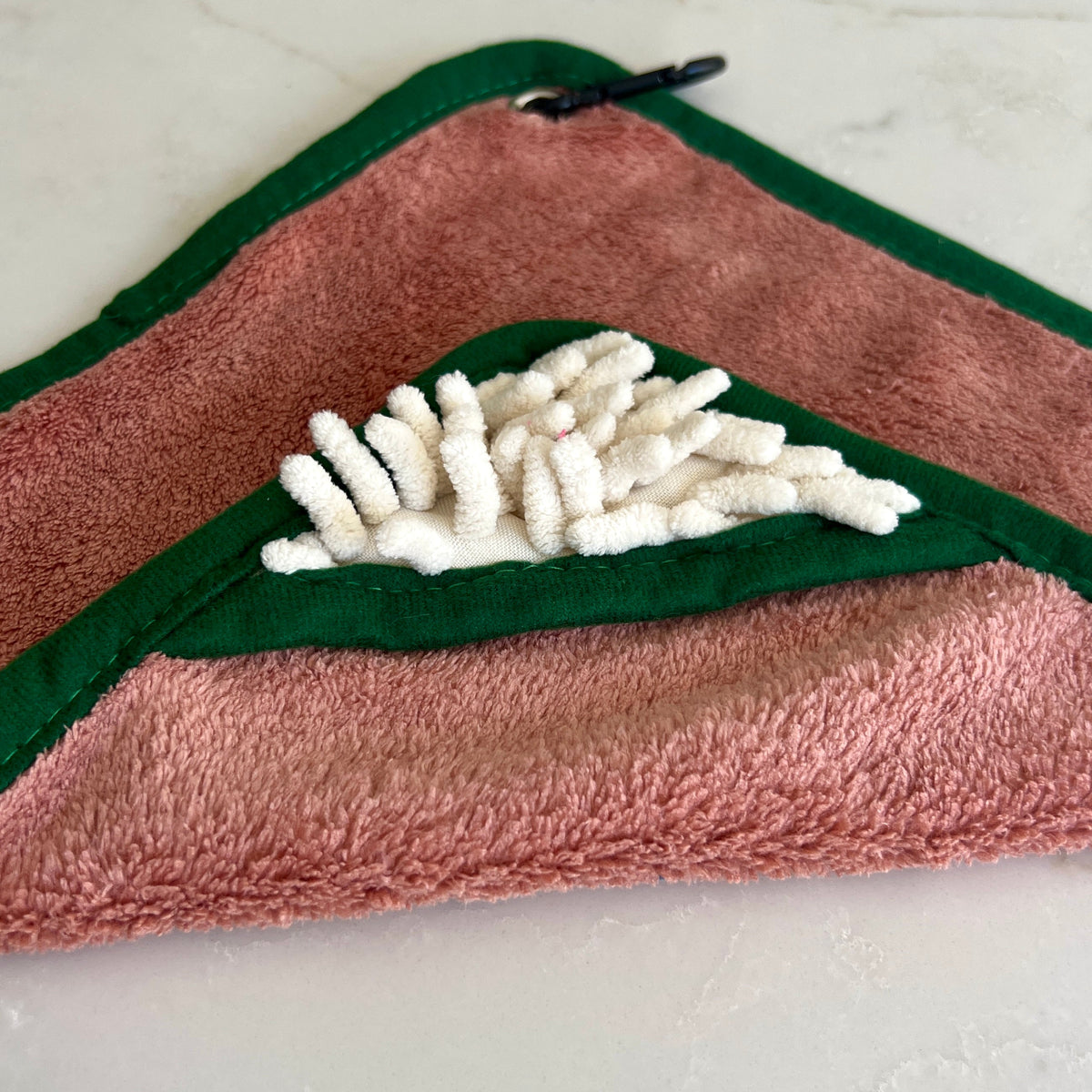 Mini Dog Towel + Clip, Dusty Pink &amp; Green
