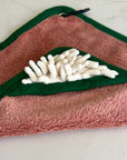 Mini Dog Towel + Clip, Dusty Pink & Green