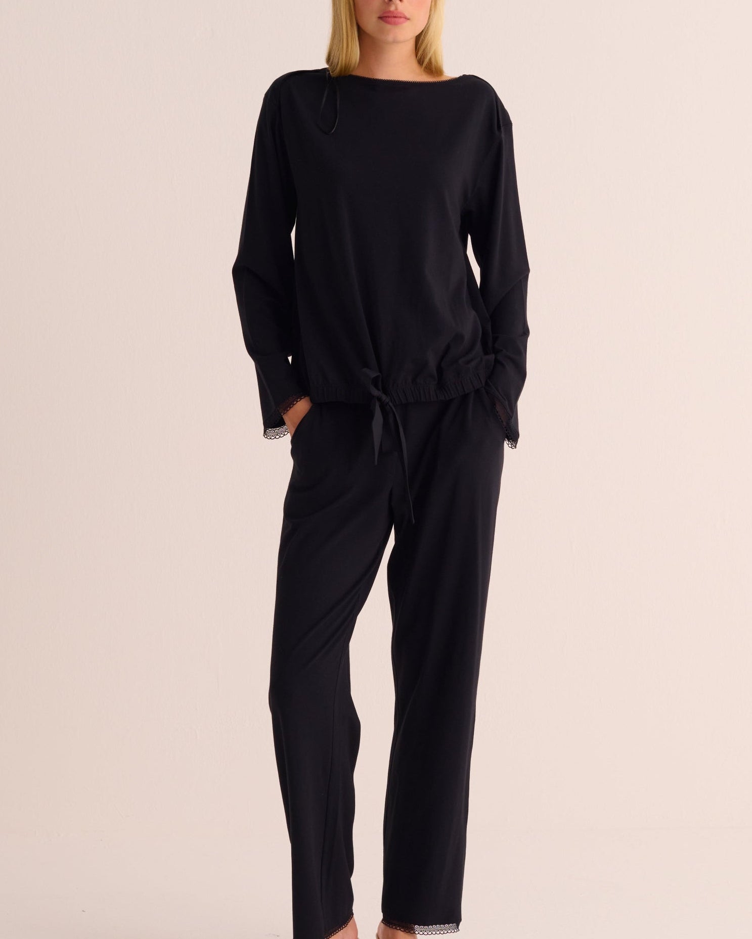Cotton Modal Pyjama Set with Lace Trim