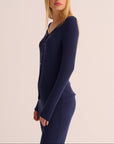Navy Ribbed Soft Modal Jersey Cardigan and Wide-Leg Joggers Set