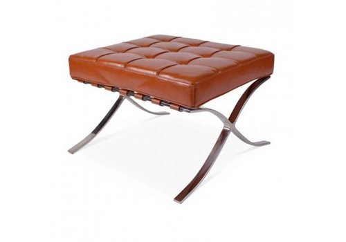 Modern Barcelona Chair And Footstool, Brown Leather