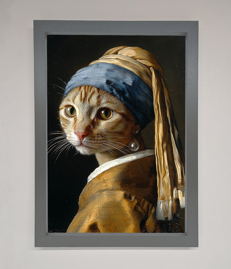 Luxury Mona Lisa cat framed poster, premium stylish wall art decor by Zestio at brixbailey.com