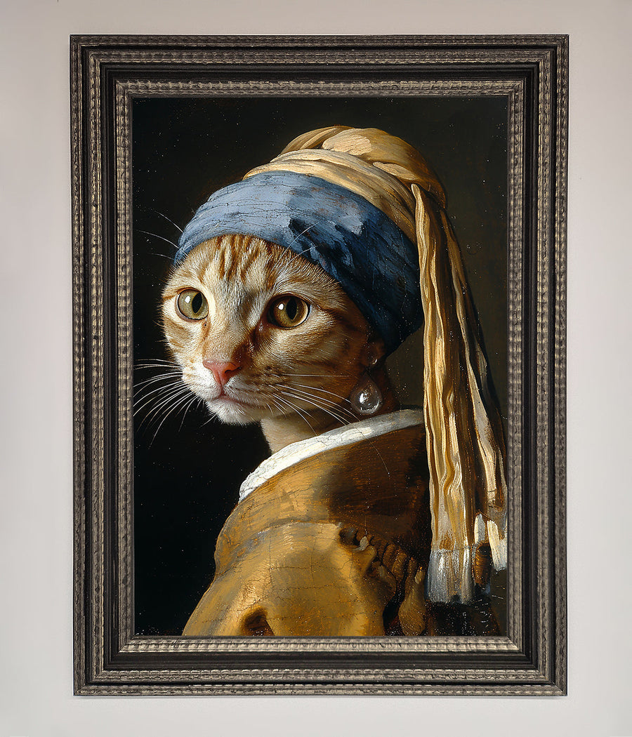 Luxury Mona Lisa cat framed poster, premium stylish wall art decor by Zestio at brixbailey.com