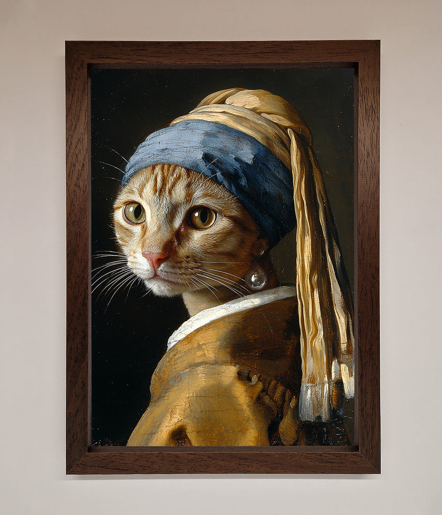 Luxury Mona Lisa cat framed poster, premium stylish wall art decor by Zestio at brixbailey.com