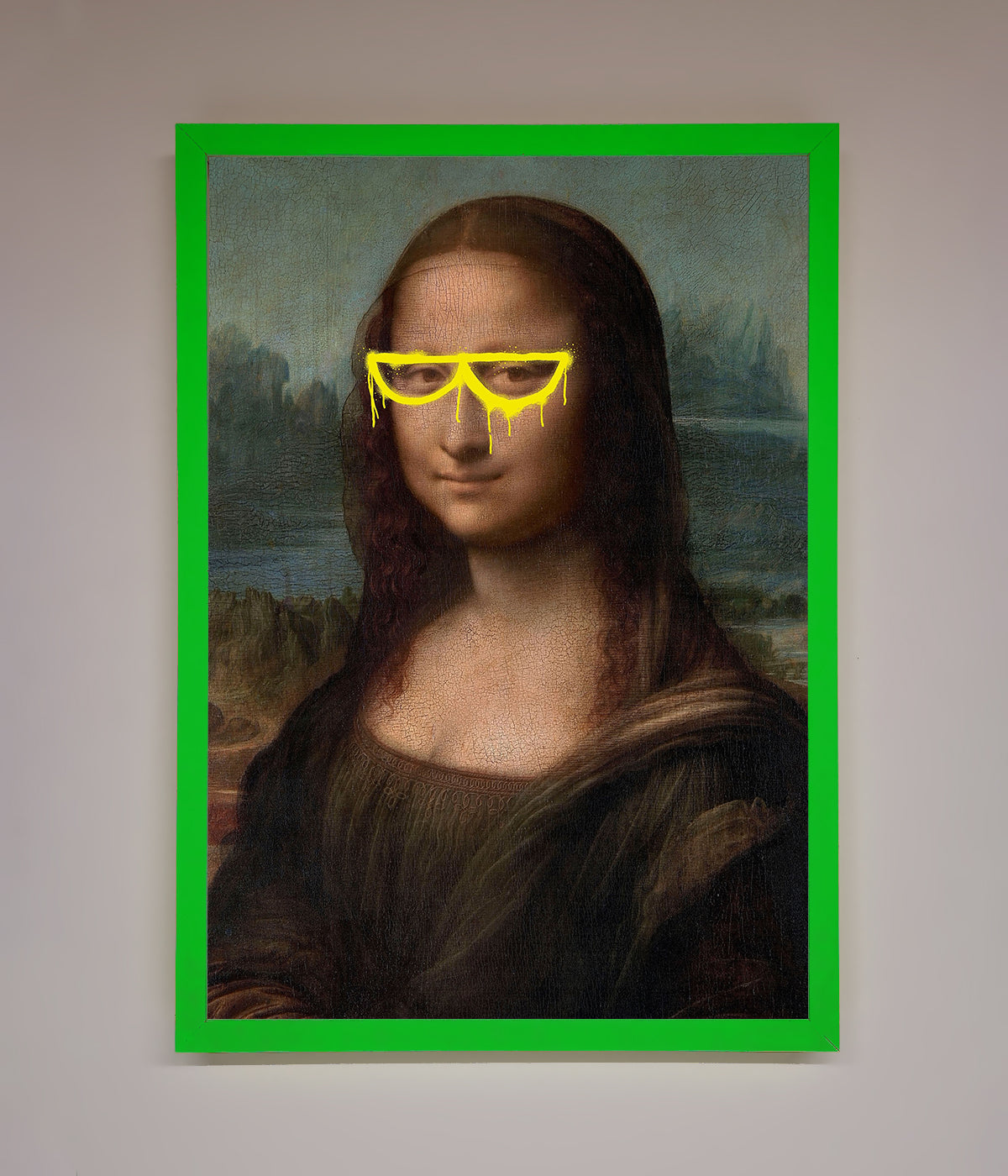 Luxury Mona Lisa Glasses Framed Print, premium modern twist on classic art, stylish home decor, trending best-selling artwork by Zestio at brixbailey.com