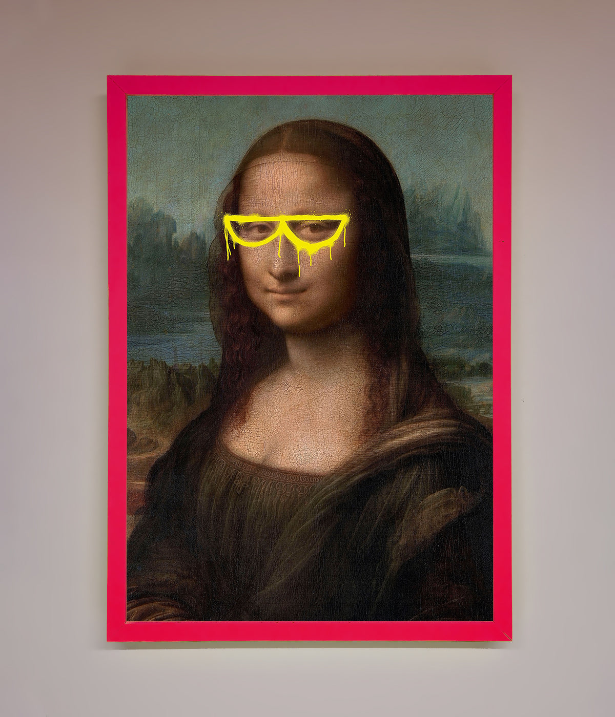 Luxury Mona Lisa Glasses Framed Print, premium stylish artwork, classic art with modern twist, best-selling home decor by Zestio at brixbailey.com