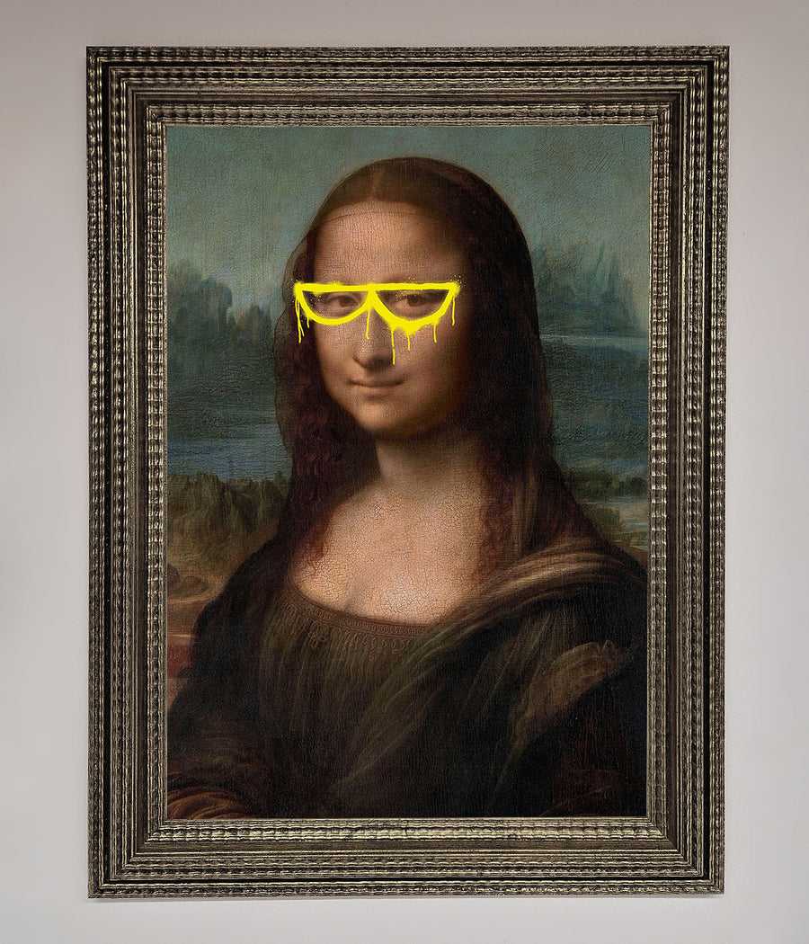 Luxury Mona Lisa Glasses Framed Print, Premium Classic Art with Modern Twist, Stylish Home Decor, Best-Selling Unique Wall Art by Zestio at brixbailey.com