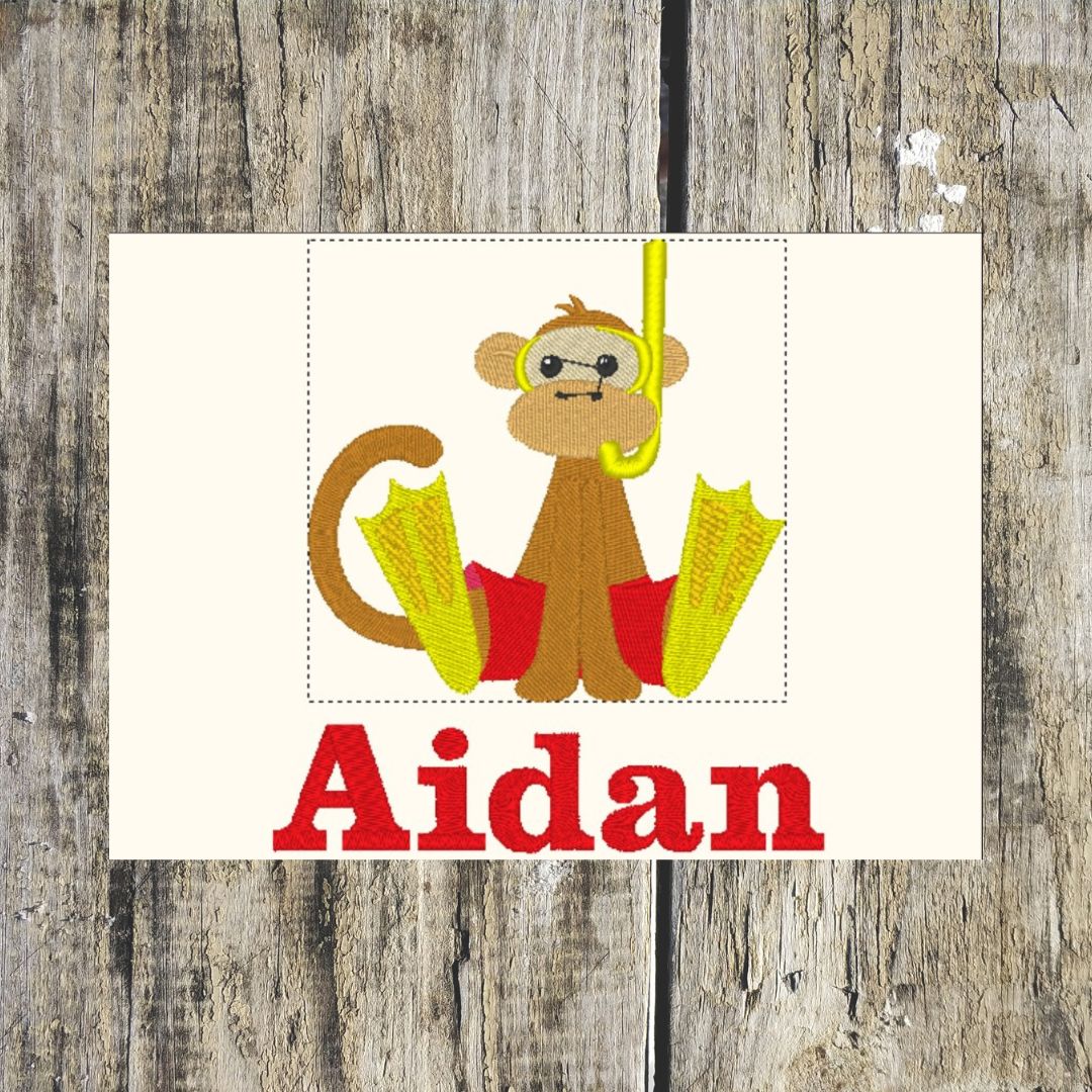 Beach Monkey with Flippers Personalised Towels