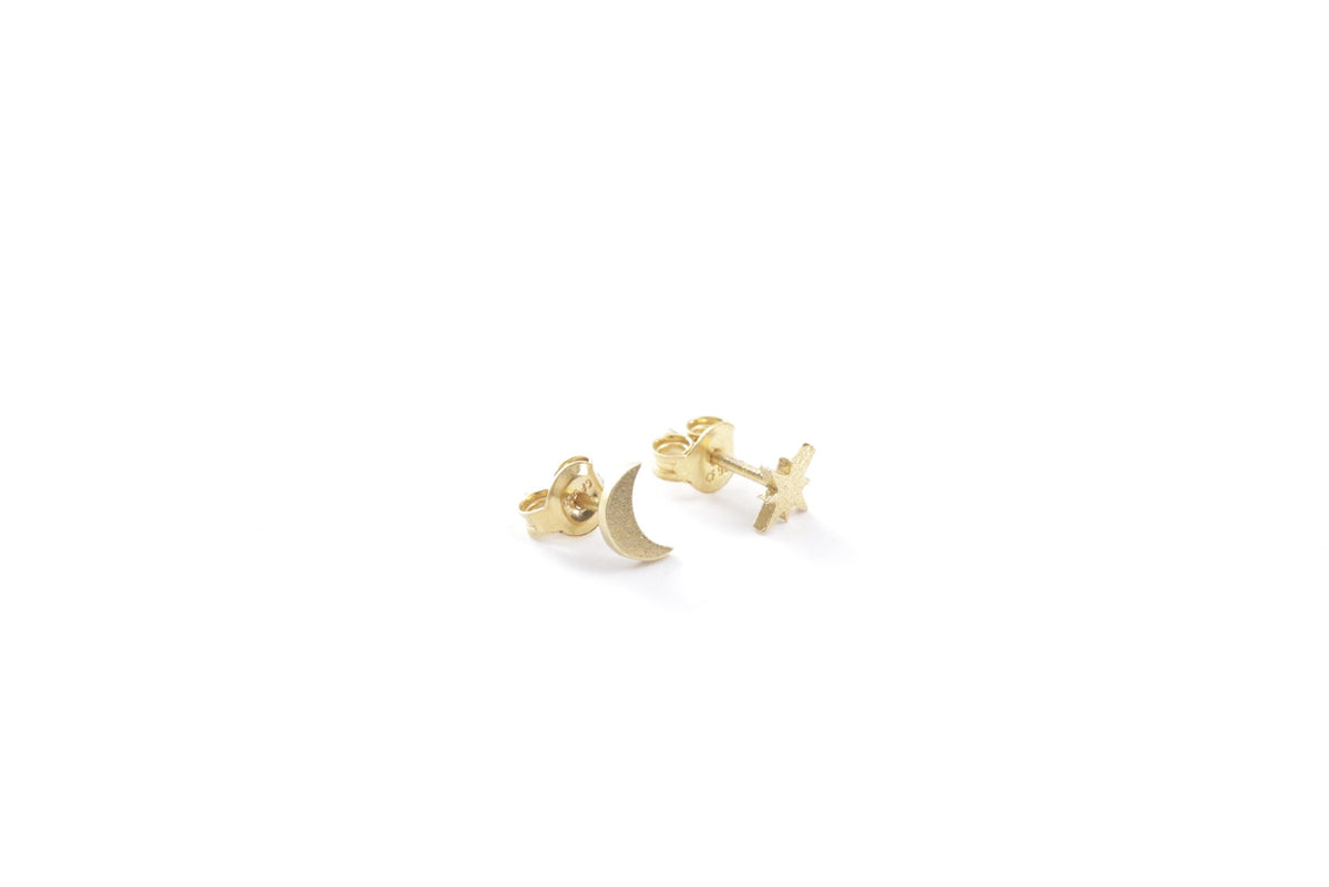 Moon and Star Stud Earrings