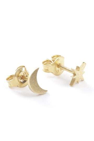 Moon and Star Stud Earrings