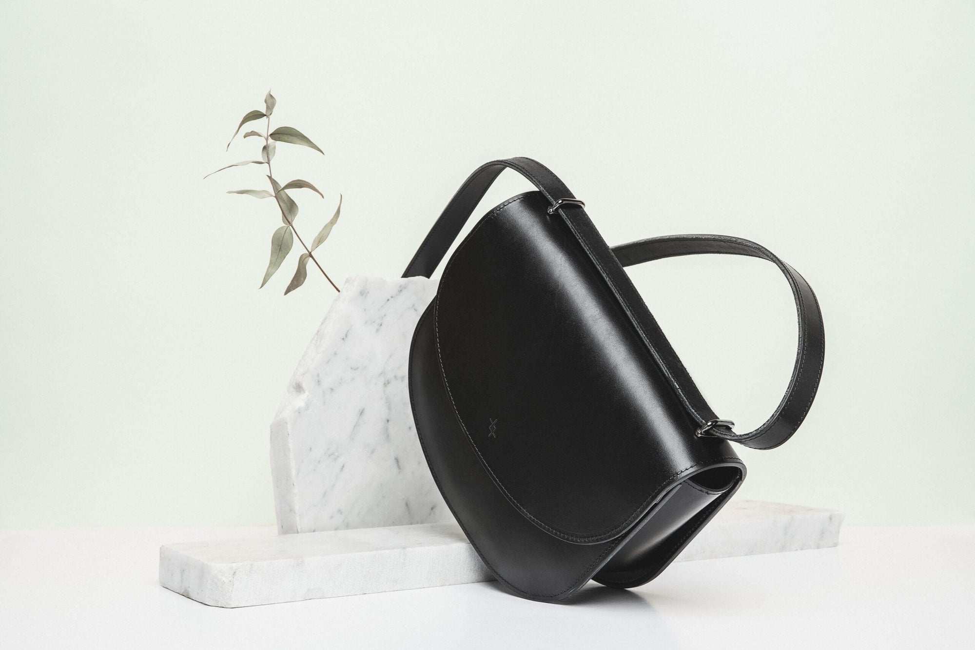 Black Leather Moon Pack Handbag