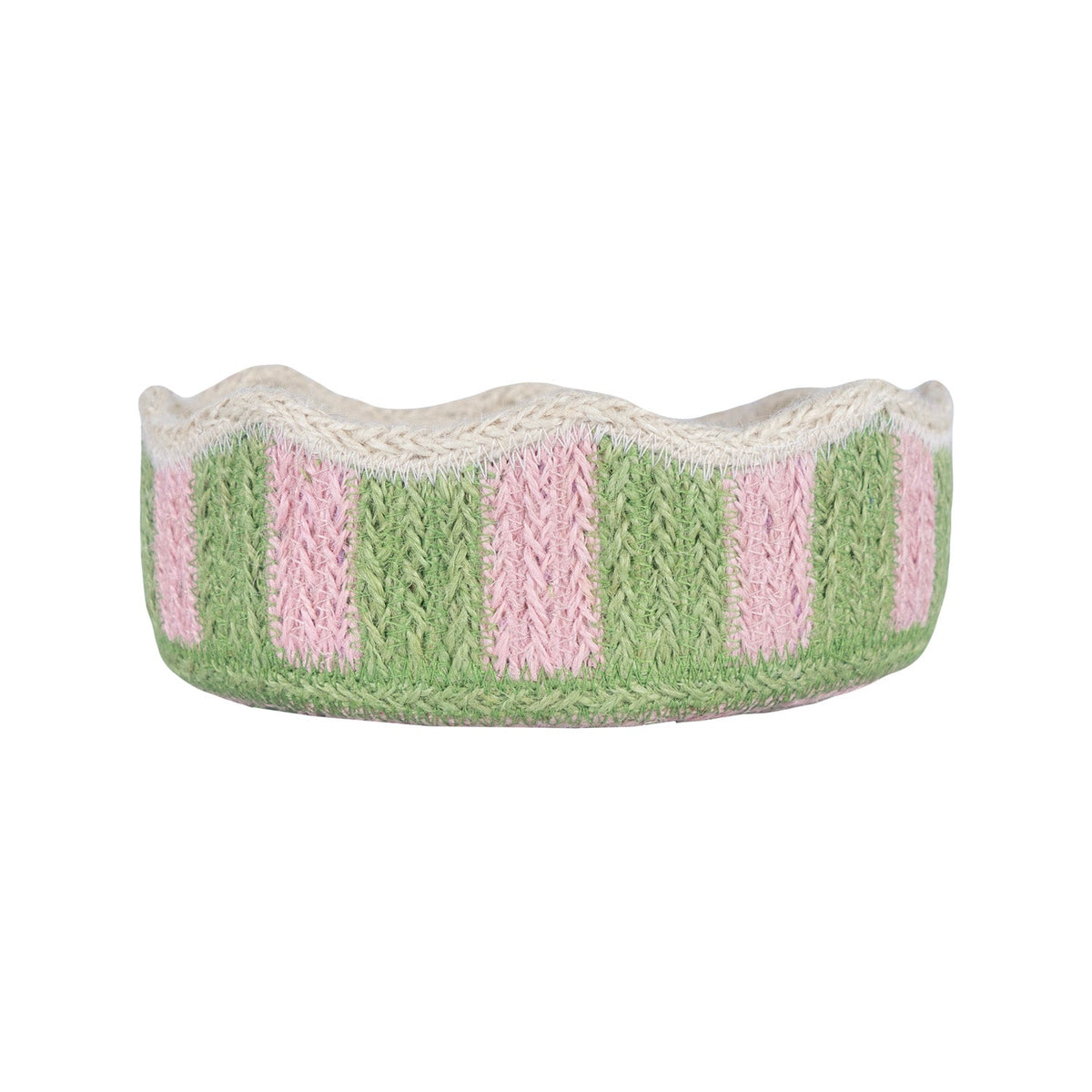 Stripy Scalloped Small Basket - Kiwi