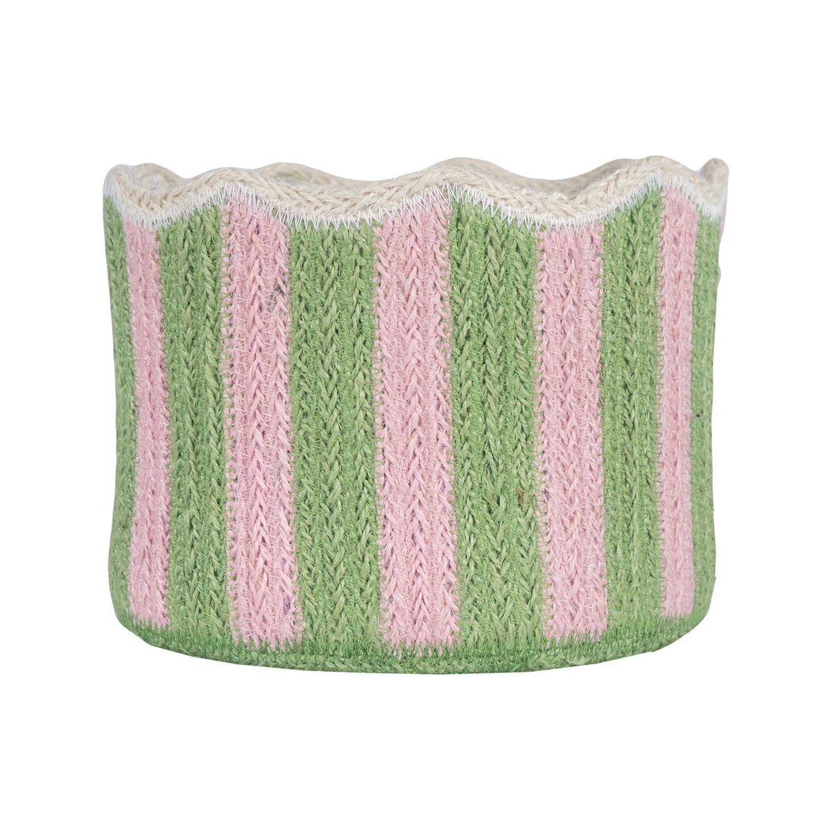 Stripy Scalloped Basket - Kiwi