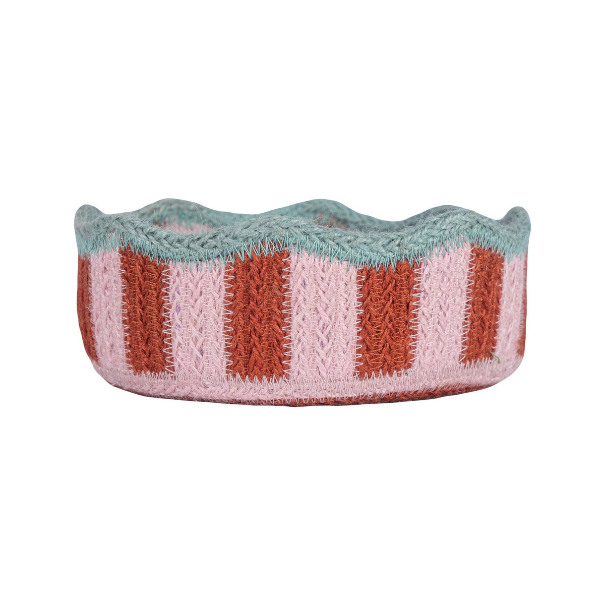 Stripy Scalloped Small Basket - Strawberry