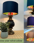 Velvet & Multicoloured Leaves Double Sided Drum Lampshade | Handmade Ceiling Light Shade | Bespoke UK