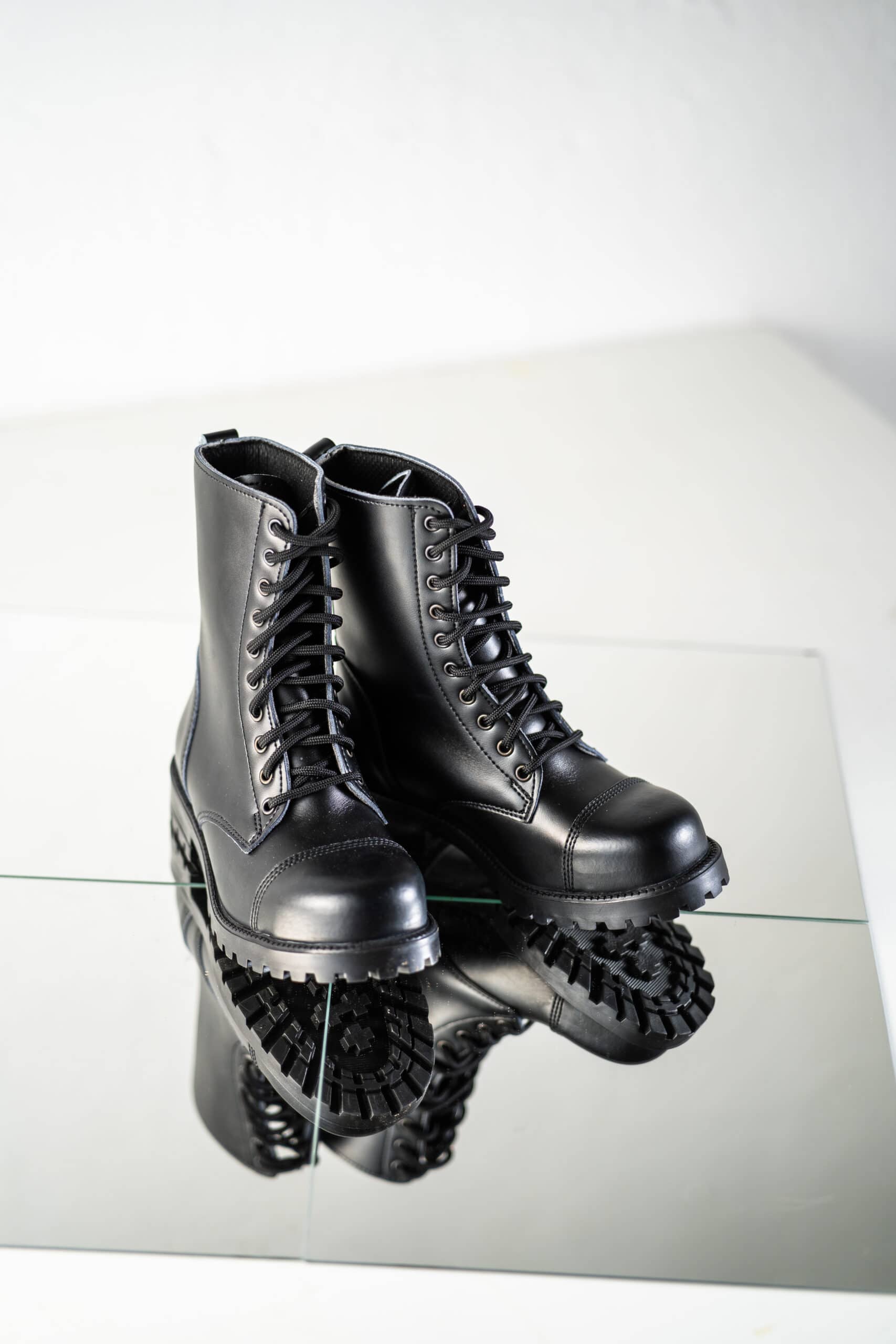 Black Leather Punk Style Boots
