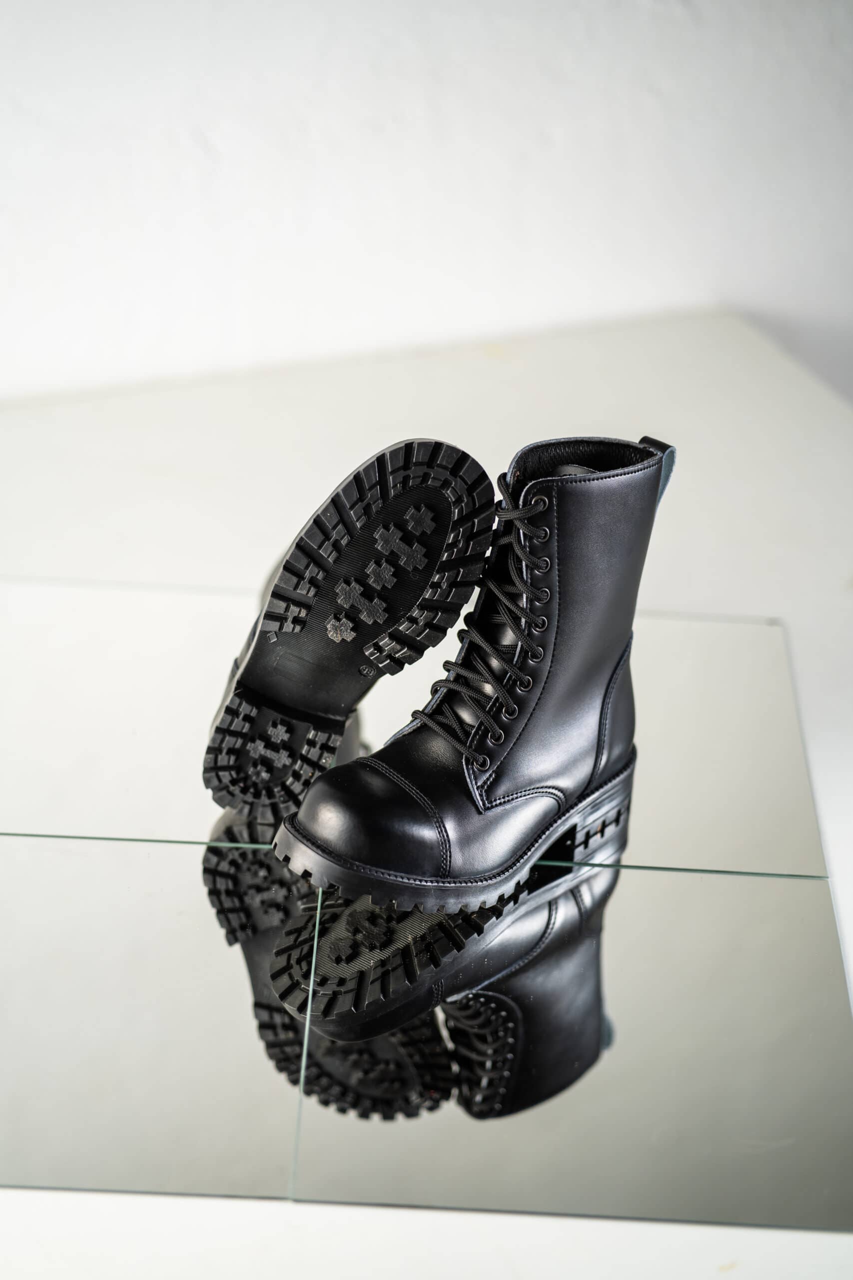 Black Leather Punk Style Boots