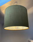 Mustard Velvet & William Morris Blue Willow Leaves Double Sided Drum Lampshade | Handmade Ceiling Light Shade | Bespoke UK