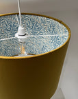 Mustard Velvet & William Morris Blue Willow Leaves Double Sided Drum Lampshade | Handmade Ceiling Light Shade | Bespoke UK