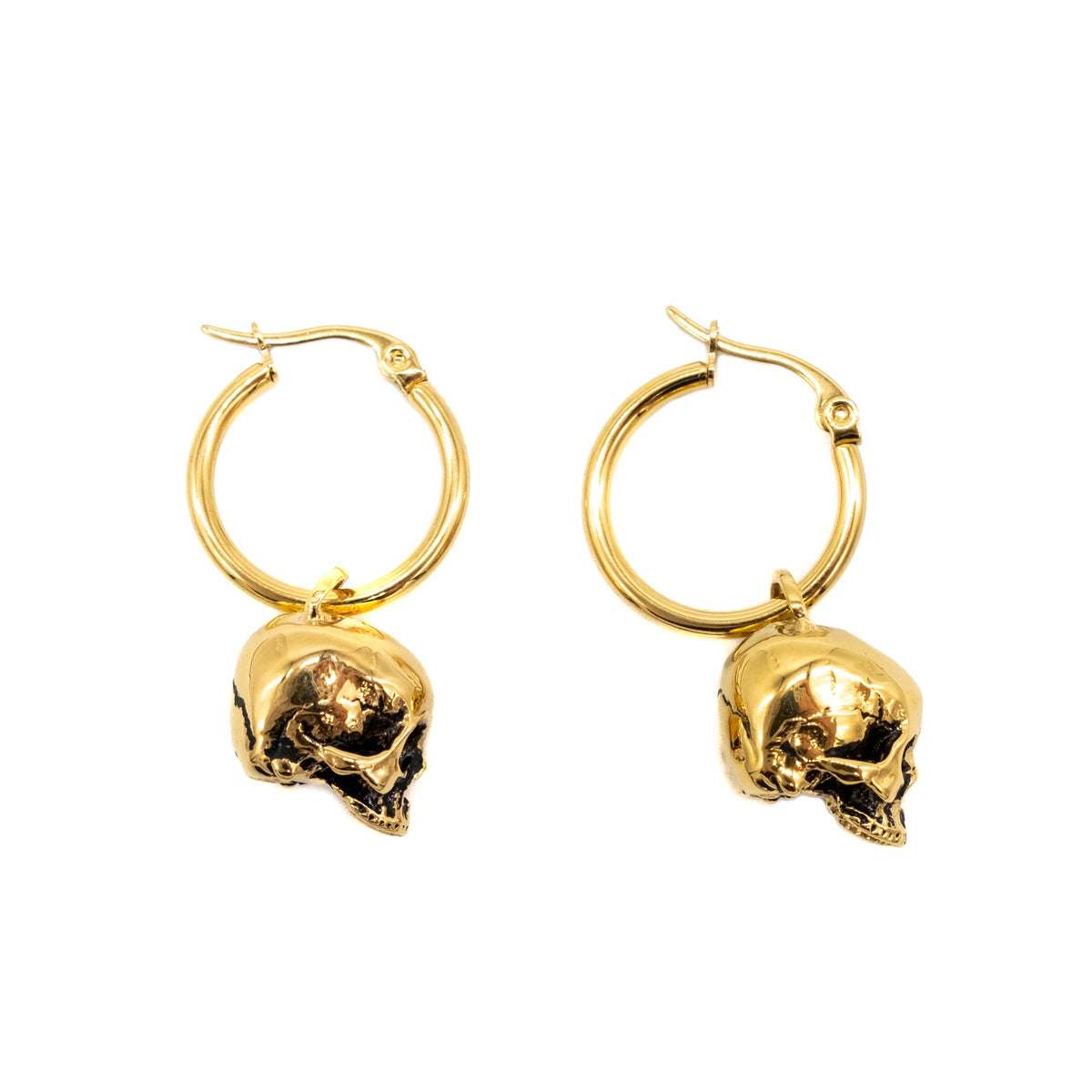 Gold Hel Skull Hoop Earrings
