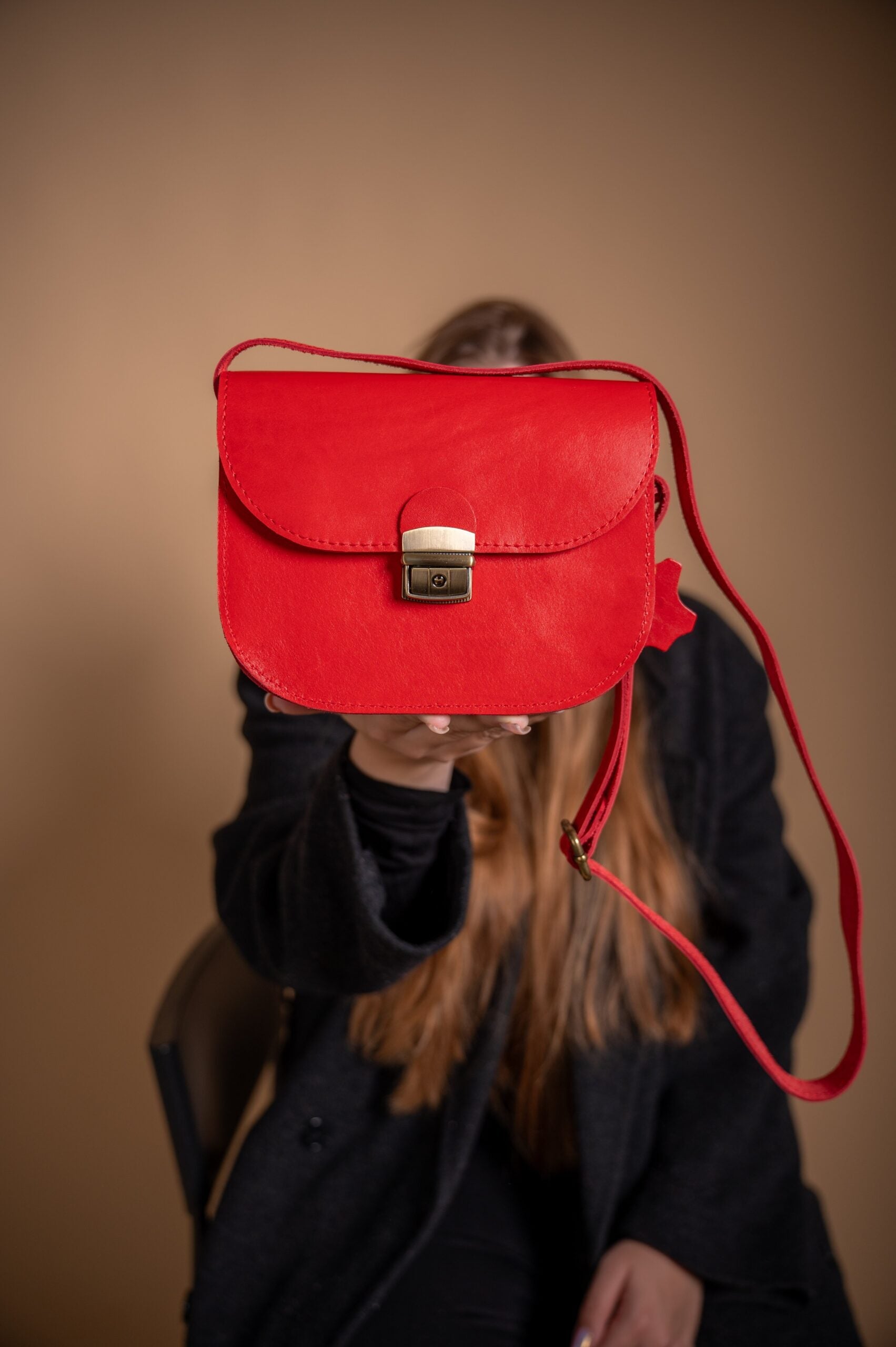 Natural Leather Saddle Bag in Red Medium Size