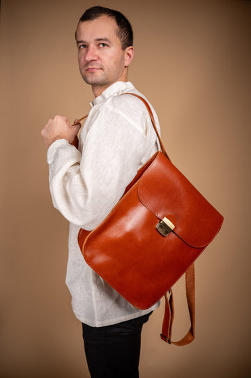 Leather Saddle Bag with Laptop Pocket, Handcrafted