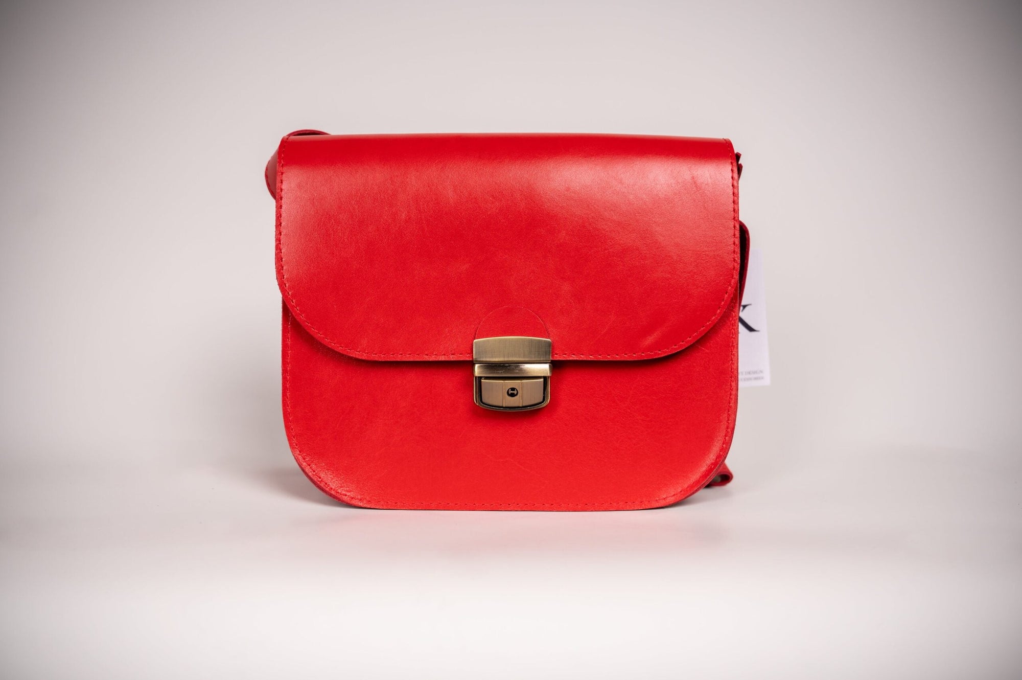 Large Natural Leather Saddle Bag in Red