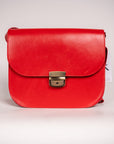 Large Natural Leather Saddle Bag in Red