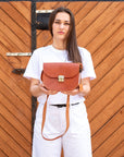 Natural Leather Saddle Bag Medium Light Brown