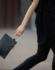 Black Leather Clutch with Ring Handle