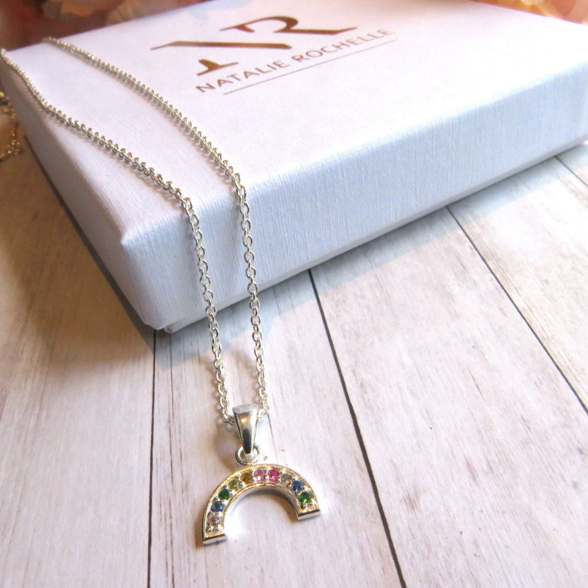 Sterling silver rainbow stone necklace