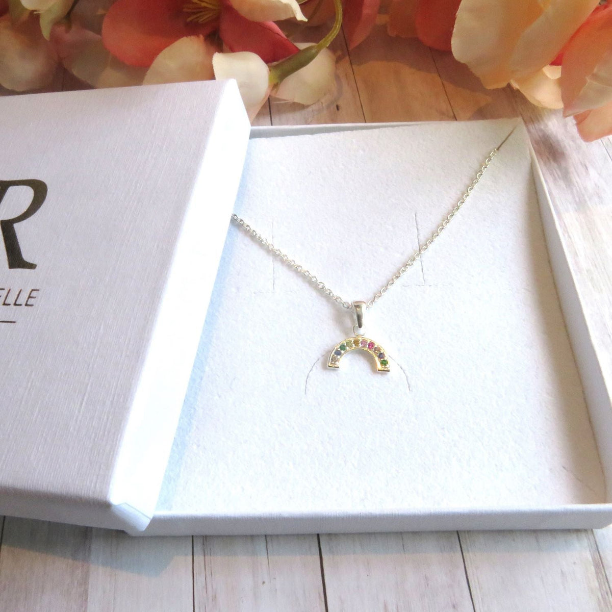 Sterling silver rainbow stone necklace
