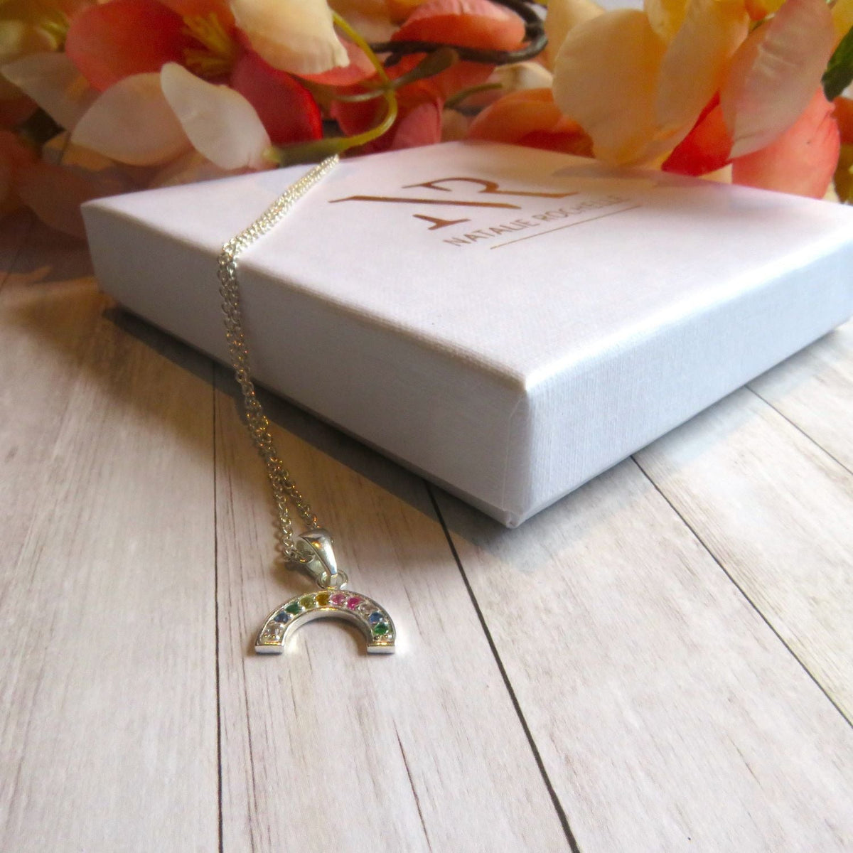 Sterling silver rainbow stone necklace