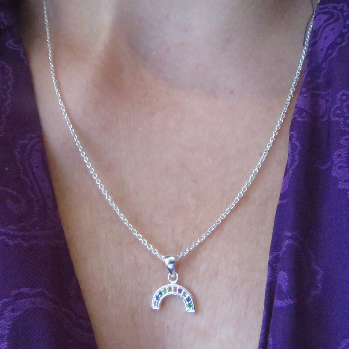 Sterling silver rainbow stone necklace