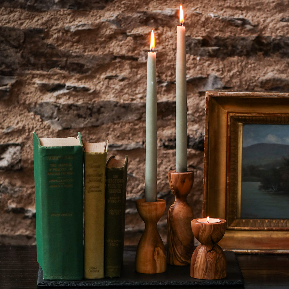 Olive Wood Candlestick Holder - Large