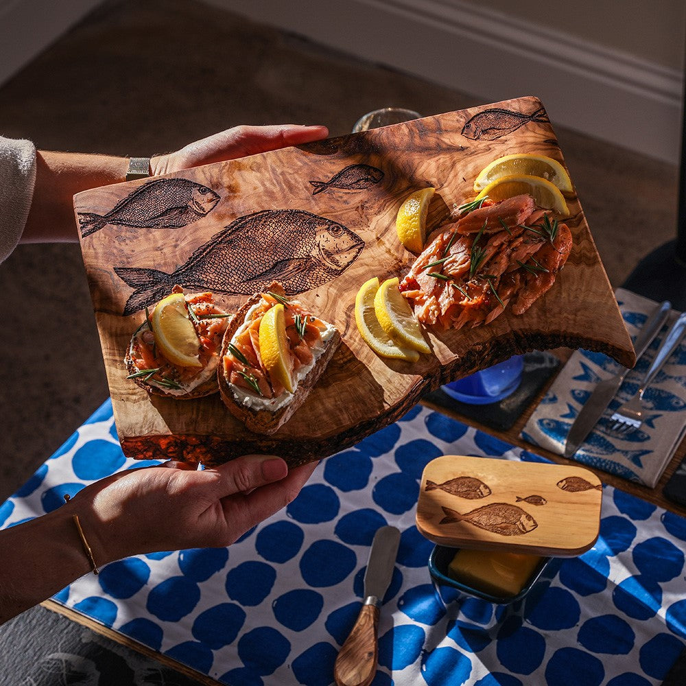 Fish Repeat Olive Wood Rustic Chopping Board