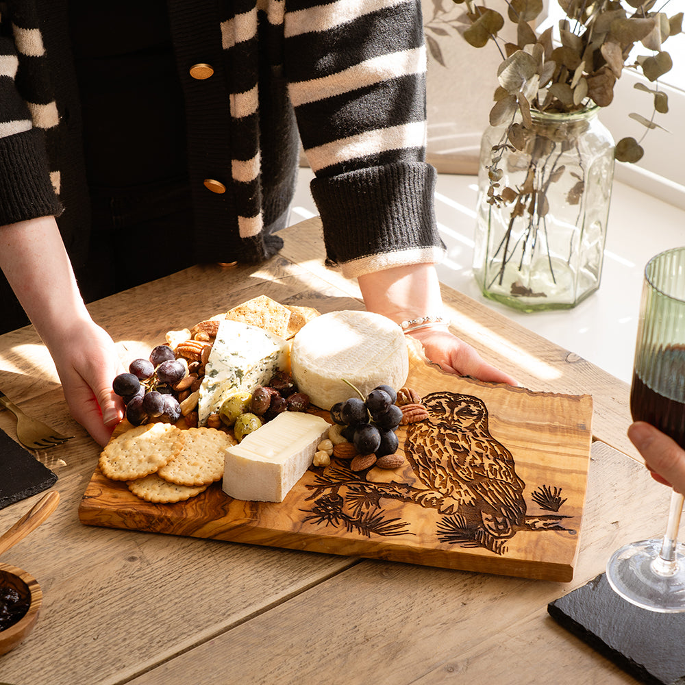 Tawny Owl Olive Wood Rustic Chopping Board