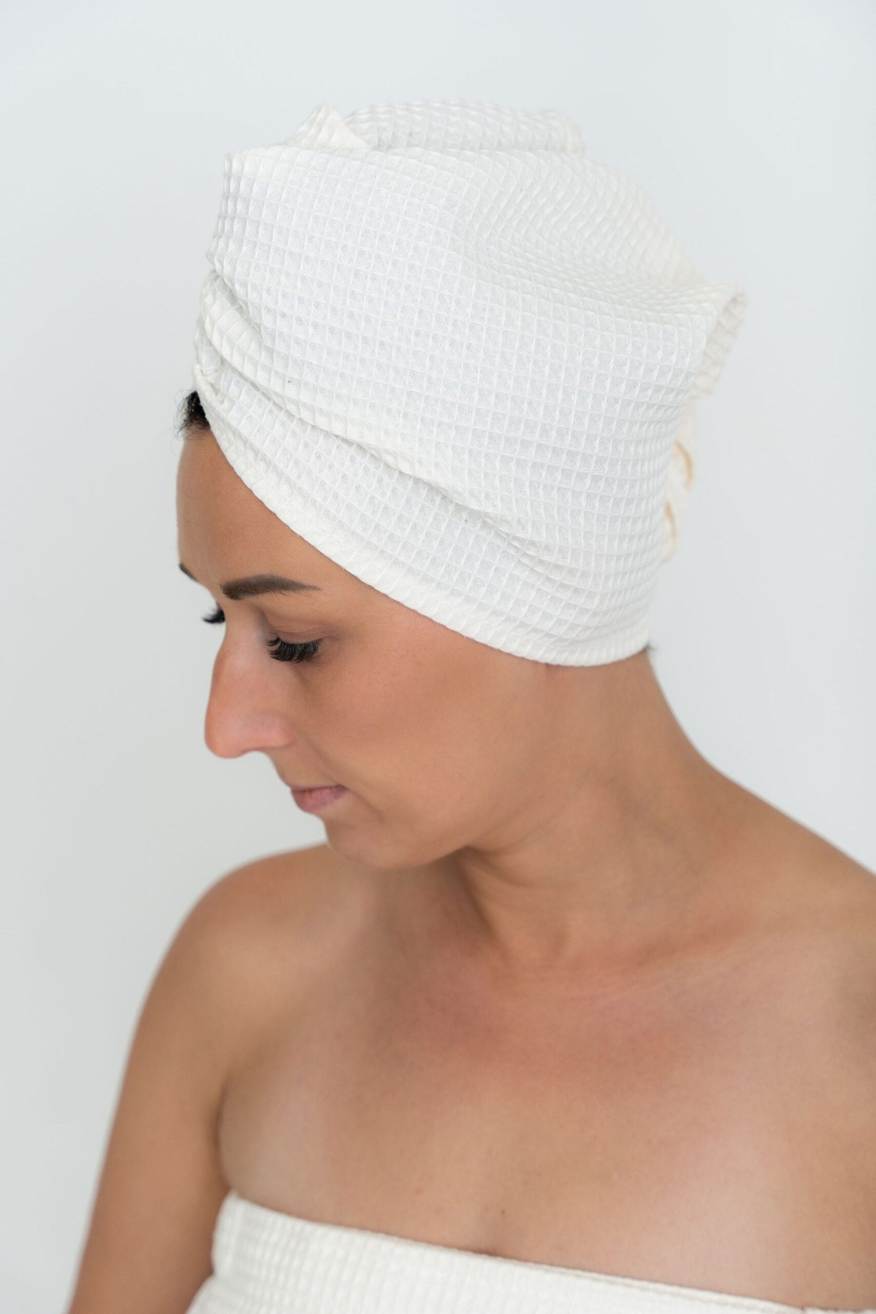 Cotton Hair Towel with Button Closure