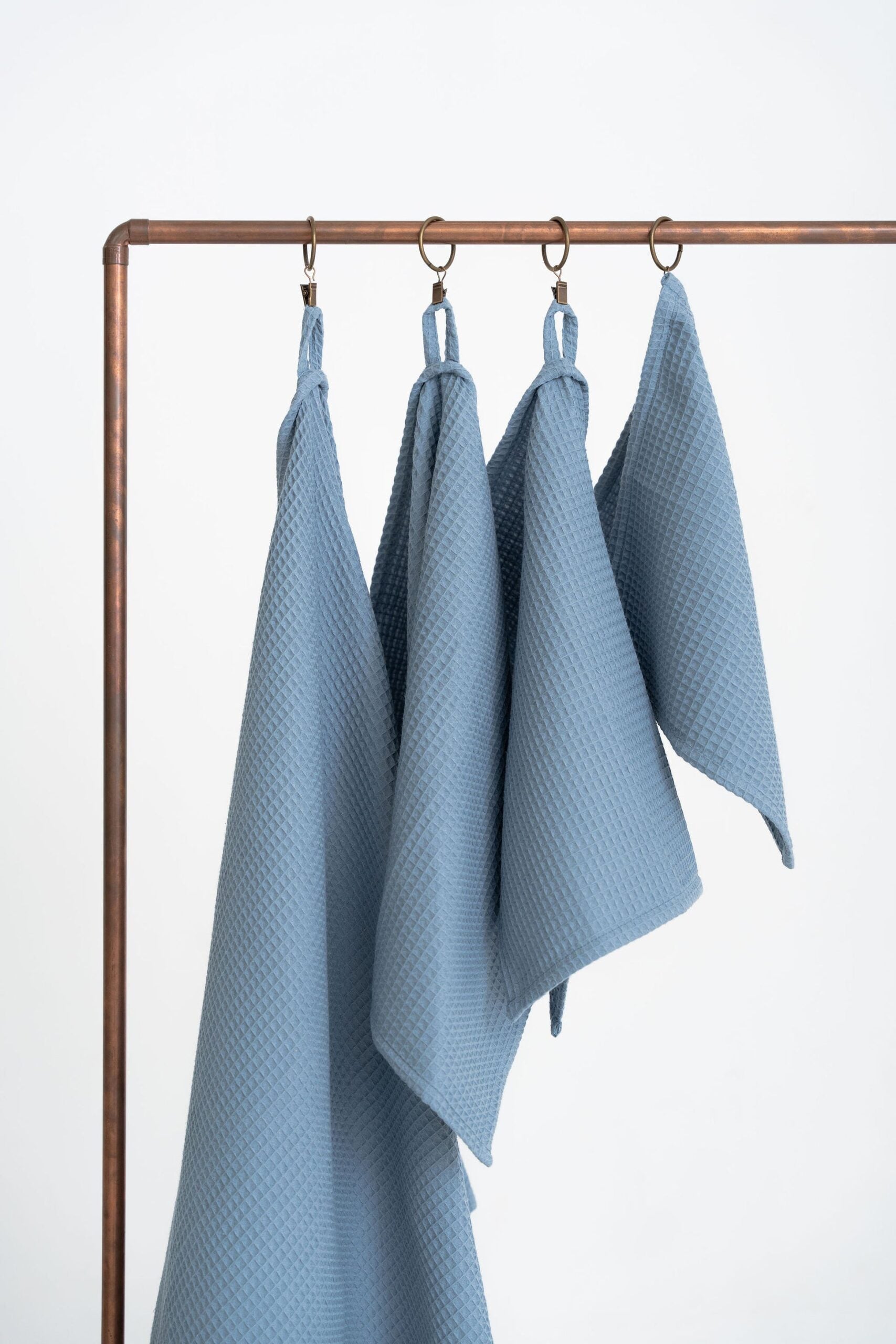 Organic Waffle Cotton Towel in Blue
