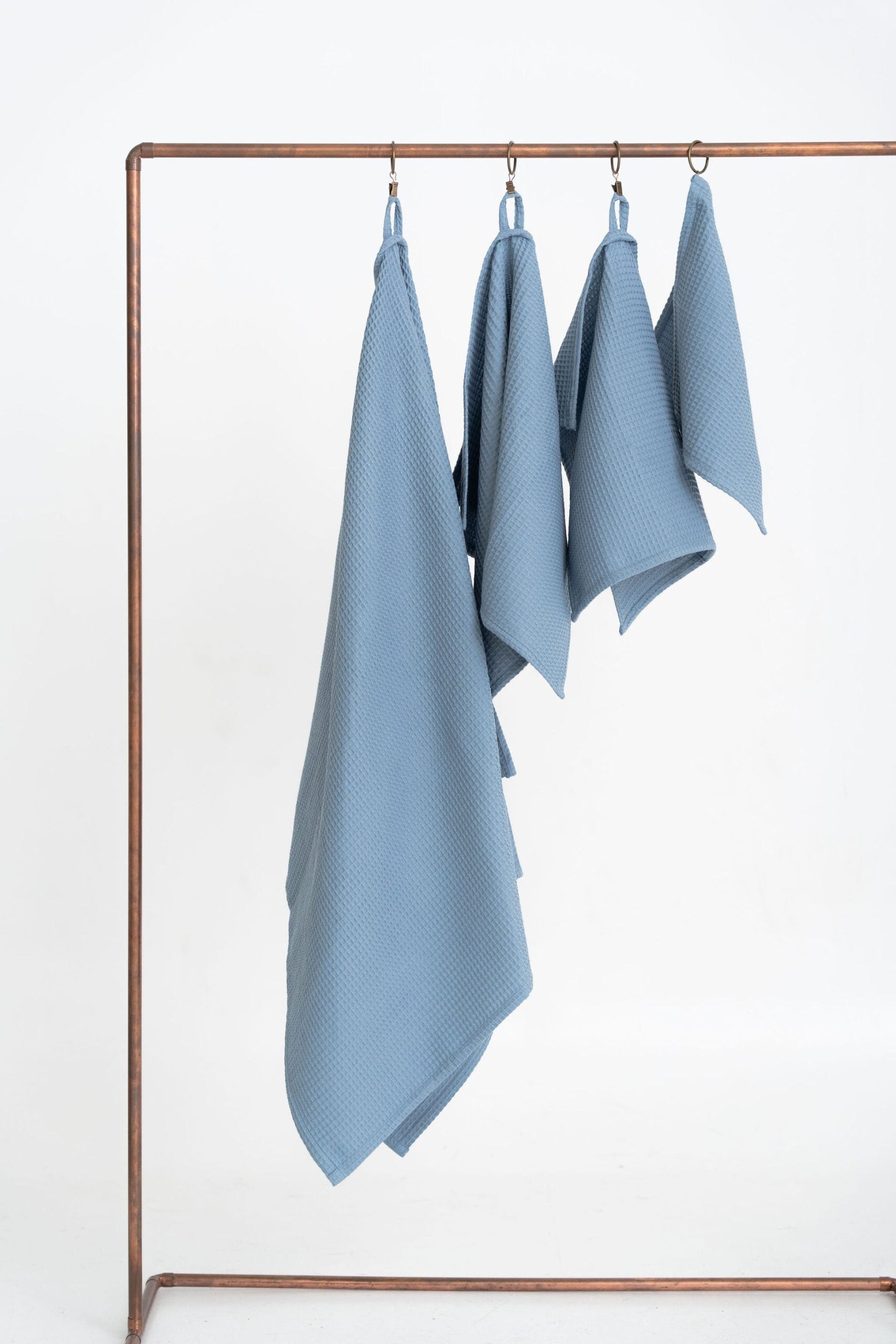 Organic Waffle Cotton Towel in Blue