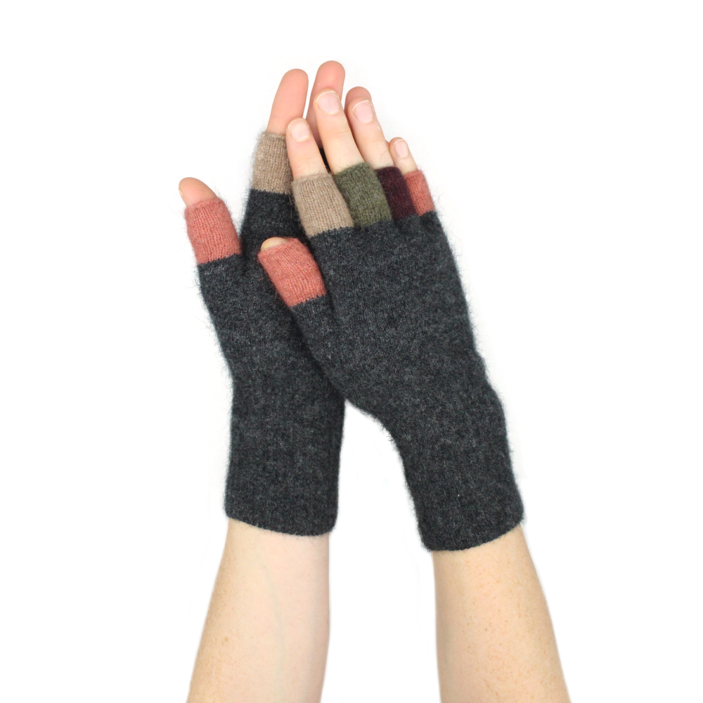 Possum Merino &amp; Silk Multicoloured Fingerless Gloves